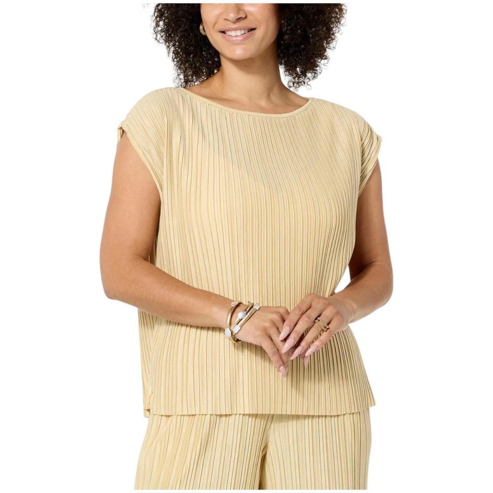 WynneLayers Women's Plisse Knit Top Almond - Regular